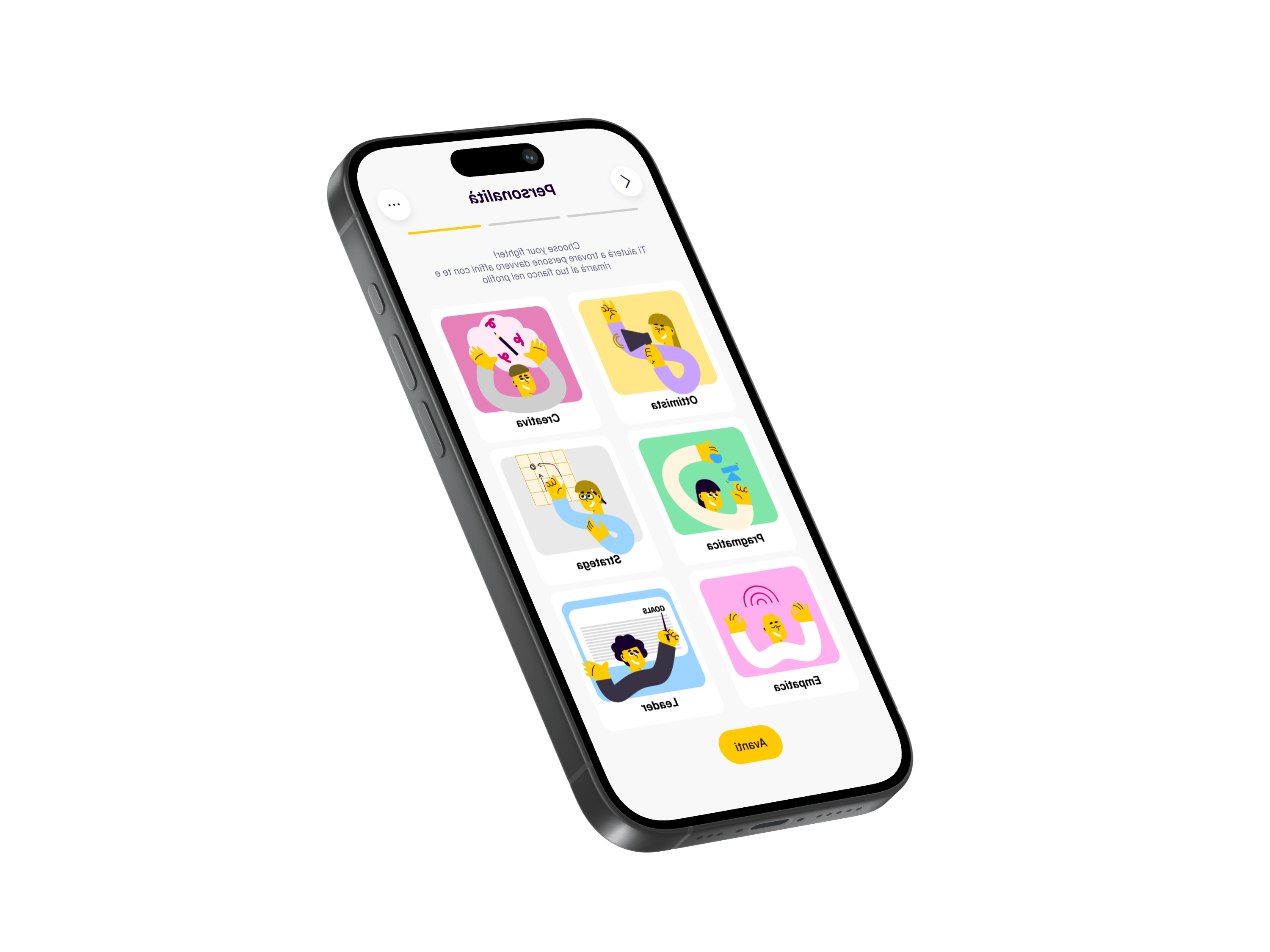 Schermata dell'app di Hoomie che mostra le personalità selezionabili all'interno dell'app